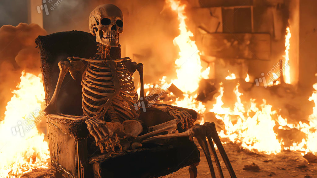 トップス choy_richVERYRARE Skeleton/Flame Skeleton in Flames A Chilling and Haunti Live action footage