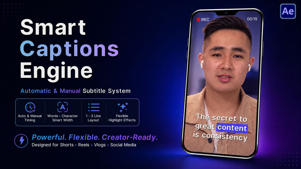 Smart Caption Engine After Effects template 56198591 | MotionElements
